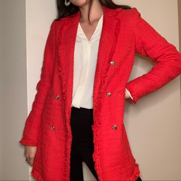 Carolina Belle Red Tweed Boucle fringe Jacket S - Picture 4 of 8
